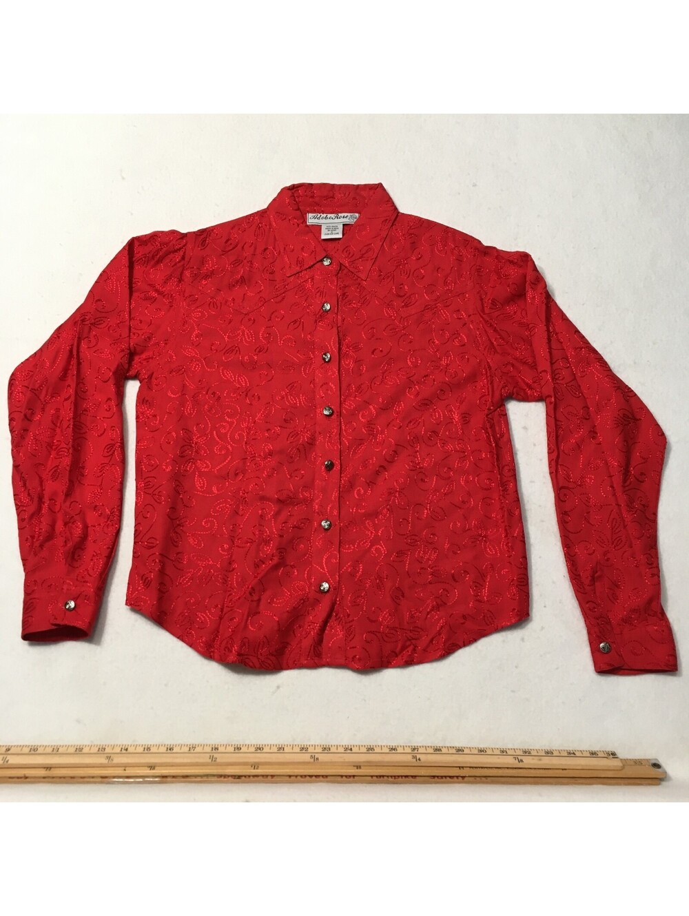 VINTAGE ADOBE ROSE WOMEN'S EMBROIDERED PAISLEY Design WESTERN RED SHIRT